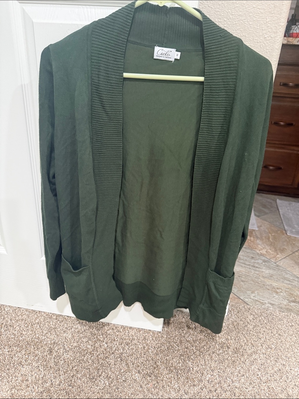 Cielo Dark Olive Open-Front Women's Cardigan